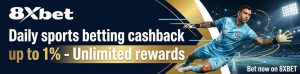 8XBet Daily Sports Betting Cashback up to 1% promotional offer