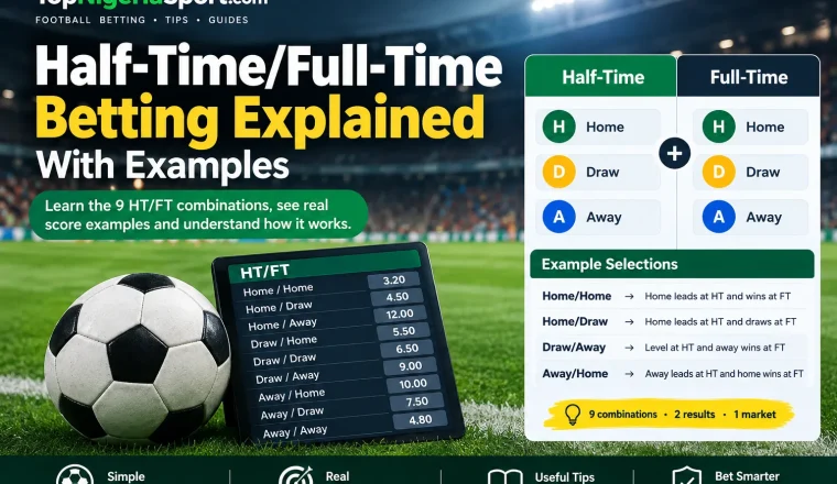 Half-time/full-time betting explained with football score examples and HT/FT selections