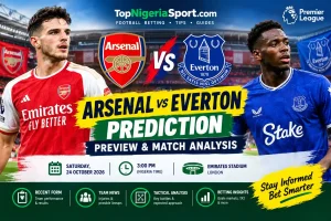 Arsenal vs Everton prediction and match preview featuring both teams ahead of their Premier League match on 24 October 2026
