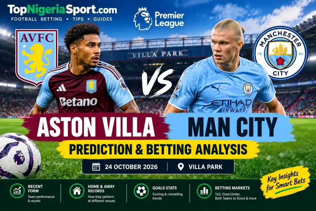 Aston Villa vs Manchester City prediction and betting analysis for 24 October 2026 at Villa Park