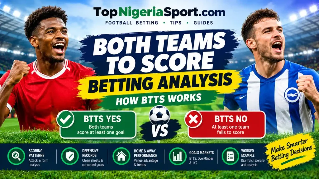 Both teams to score betting analysis showing BTTS Yes and BTTS No football score examples