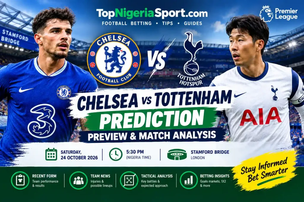 Chelsea vs Tottenham prediction and Premier League match preview for 24 October 2026