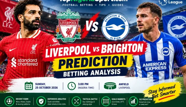 Liverpool vs Brighton prediction and betting analysis for the Premier League match at Anfield on 25 October 2026